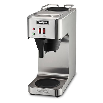 Waring WCM50 Café Deco Pour Over Decanter Coffee Brewer, Stainless Steel Construction, Two Individually Operated Warmers, No Plumbing Required, 120V, 5-15 Phase Plug,Silver