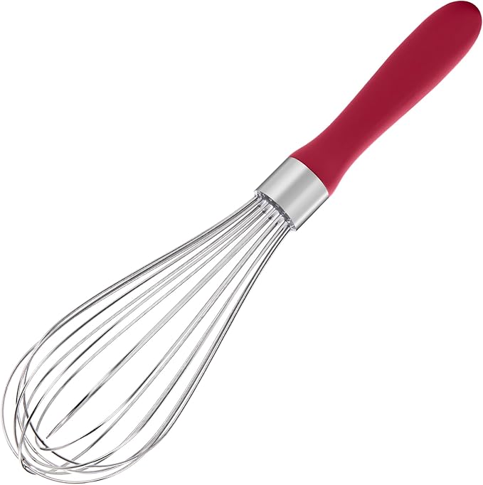 U-Taste Balloon Whisk for Cooking: 18/10 Stainless Steel Kitchen Wire Whisk, Medium Heavy Duty Egg Beater, Manual Baking Mixing Tool with 8 High Flex Wires for Stirring, Blending Sauce (Red)