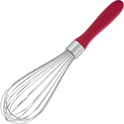 U-Taste Balloon Whisk for Cooking: 18/10 Stainless Steel Kitchen Wire Whisk, Medium Heavy Duty Egg Beater, Manual Baking Mixing Tool with 8 High Flex Wires for Stirring, Blending Sauce (Red)