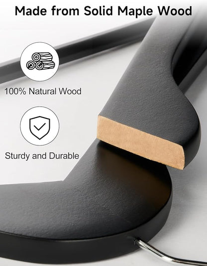 StorageWorks Black Wooden Hangers, 30 Pack Wood Hanger for Closet, Coat Hangers for Coats, Shirts, Pants, Suits