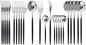 JASHII Flatware Serving Set 24 Piece, Stainless Steel Silverware Set, Titanium Black Silver Cutlery Set, Modern Elegant Tableware Set for Party, Christmas, Dinner (Black Silver)