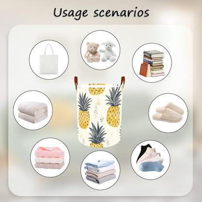 Laundry Baskets 15.7x19.7 Inch Pineapple Tropical Design Collapsible Laundry Hamper with Handles Oxford Fabric Clothes Storage Bin Foldable Dirty Clothes Organizer for Bedroom Bathroom Dorm
