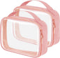 Travel Toiletry Bag,2 Pack Clear Makeup Bags with Handles,180°Opening Clear Cosmetic Bags for Traveling Women,Men,Travel Essentials,Pink
