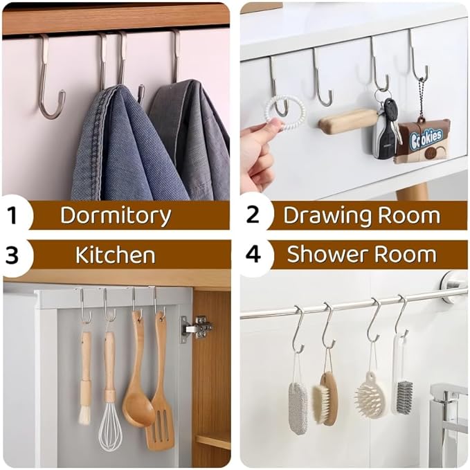Over Cabinet Door Hook & Wardrobe Door Hook, Stainless Steel Hanging Hooks for Towels, Bags, Clothes – Bathroom Door Hooks for Towels, Kitchen Cabinet Hooks, Wardrobe Hooks, Dorm Room Hangers (2)