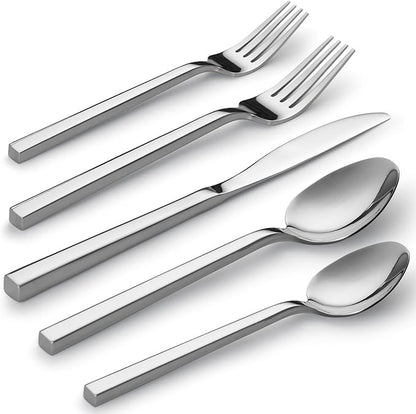 Alata Cube 20-Piece Forged Stainless Steel Flatware Set Cutlery Set,Silverware Set Service for 4,Mirror Finish,Dishwasher Safe