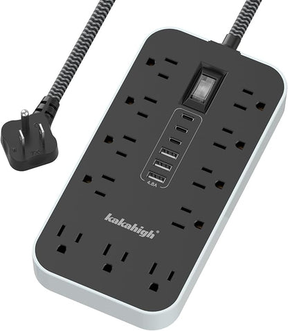 10FT Extension Cord with USB Ports- Power Strip with USB, 1625W Multi Outlet with 11 AC Outlet 6 USB (24W/4.8A), Charging Station for Multiple Devices, for Home, Office, Dorm, Gaming Room Essentials