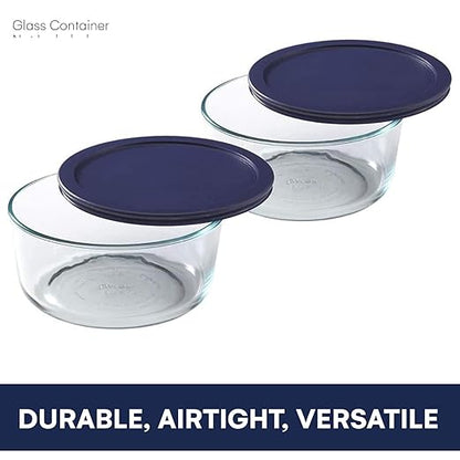 Wood Grip - Lids for Pyrex and Anchor Round Glass Containers - Lids for Pyrex Glass Containers - Replacement Lids (Blue, 2 Cups, 4 Pack)