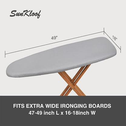Extra Wide Ironing Board Cover and Pad, Sunkloof 18X49 Ironing Board Cover, Resist Scorching and Staining, Extra Thick Reflective Silicone Ironing Board Cover with Padding, Elastic Edges, 4 Fasteners
