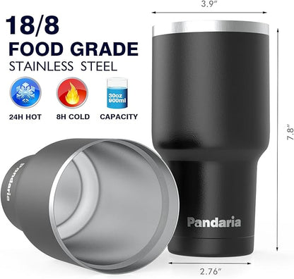 30 oz Travel Coffee Tumbler Cup, Double Wall Stainless Steel Reusable Spill Proof Tumbler with Straw, Leak Proof Insulated Tumbler with Straw for Iced Coffee, Tea & Water (Black)