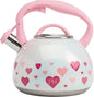 Paris Hilton Whistling Stovetop Tea Kettle, Stainless Steel with Iridescent Heart Design, Soft Touch Handle, 2.5-Quart, Iridescent