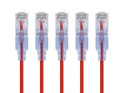 Monoprice Cat6A 2ft Red 5-Pk Patch Cable UTP 30AWG 10G Pure Bare Copper Snagless RJ45 SlimRun Series Ethernet Cable