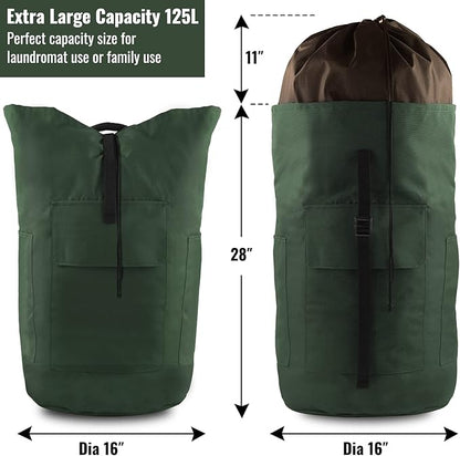 Laundry Bag Backpack, 125L Extra Large Travel Laundry Bags with Shoulder Straps, Adjustable & Extendable Design, Laundry Hamper Bag with 3 Pockets for Laundromat, College, Travel