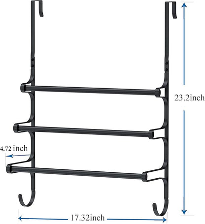 Over The Door Towel Rack, Over Door Towel Rack for Bathroom Door, Triple Towel Storage Holder with Hooks (Matte Black, 17.32" L)