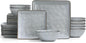 Famiware Dinnerware Sets for 8, Ocean Square 24-Piece Kitchen Plates and Bowls Sets, Microwave and Dishwasher Safe, Scratch Resistant, Grey
