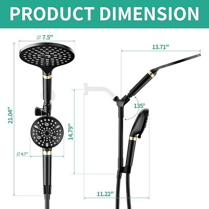 Filtered Rainfall Shower Head with Handheld Spray Combo, Dual Shower Head Combo High Pressure, Double Sprayer Filter Shower Head with Extra Long Hose & Adjustable Shower Arm (Black)