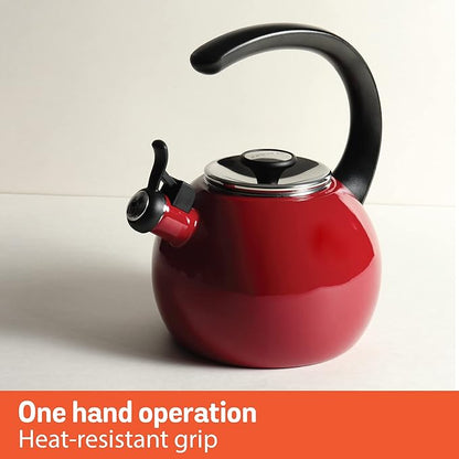 Circulon Enamel on Steel Whistling Teakettle/Teapot With Flip-Up Spout, 2 Quart - Gray