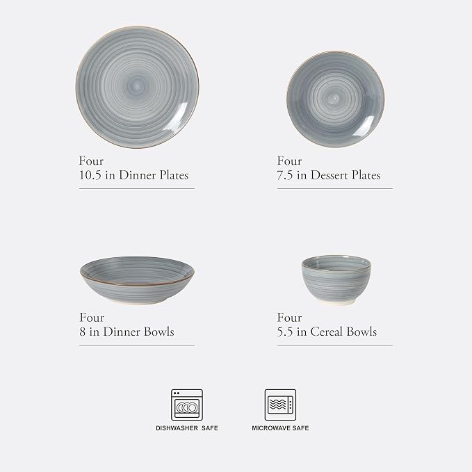 Gibson Home Stonebury 16 Piece Plates and Bowls Blue Dishes