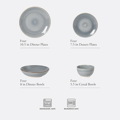 Gibson Home Stonebury 16 Piece Plates and Bowls Blue Dishes