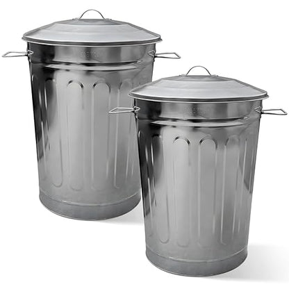Plexon 2 Pack 13-Gallon Galvanized Steel Round Trash Can with Lid, Indoor and Outdoor Use, Durable Construction, Classic Design, Stylish