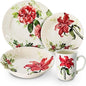 Tudor Royal 16-Piece Round Porcelain Dinnerware Set, Service for 4, Rosemary, Summer Flowers, Plates Bowls Dishes, Glossy, Premium Quality Dish Set, Unique Pattern