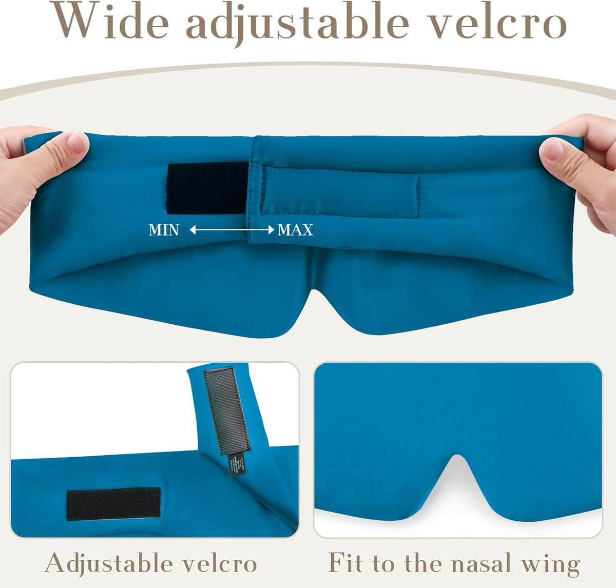 100% Mulberry Silk Sleep Mask Eye Mask for Women Man with Adjustable Band, for Side Sleeper Blackout Sleep Mask for Travel Rest and Office Large Size (Blue)