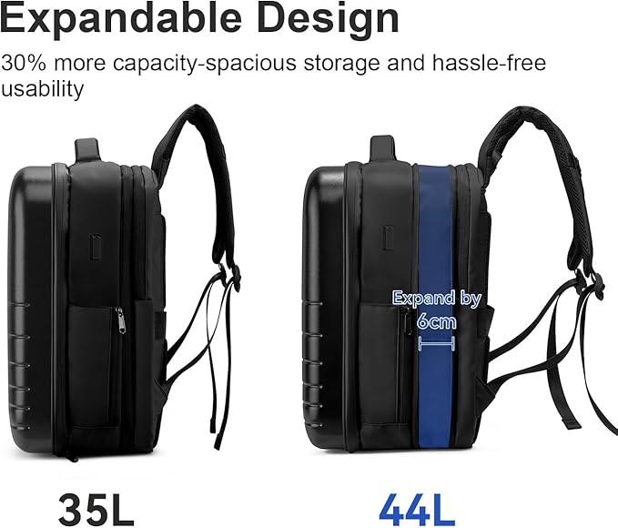 SOKOK Carry On Travel Backpack Waterproof Business Backpack Expandable with Laptop Compartment and Charging, Hardshell Computer Backpack for Men and Women, Black
