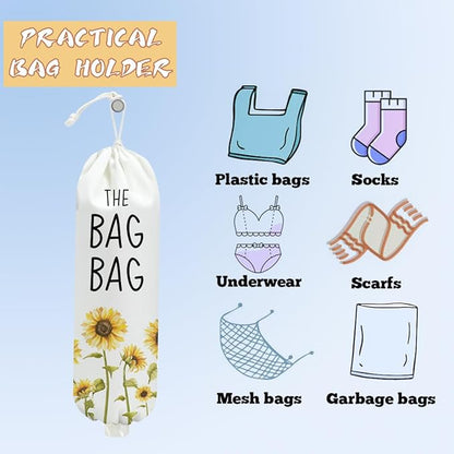 Sunflower Plastic Bag Holder for Kitchen Essentials, Reusable Wall Mount Grocery Bag Holder for Plastic Storage bag, Large Storage Organizer Storage Dispenser, Sunflower Gifts for Women Mom Grandma