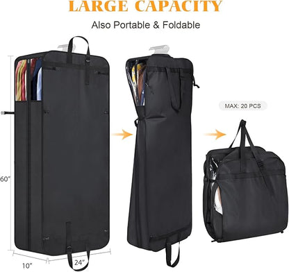 Univivi Hanging Garment Bag for Travel, 60" Heavy Duty Suit Bags, Extra Capacity Hanging Clothes Bag for Closet Storage, Dress Cover with Handles and Buckle Straps for Suit, Coat, Jacket