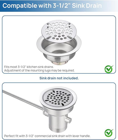 3-1/2" Commercial Sink Drain Strainer Replacement, Waste Drain Cover Screen, Flat Strainer Only for Commercial Sink Drain with Lever Handle, Stainless Steel (NOT Universal)