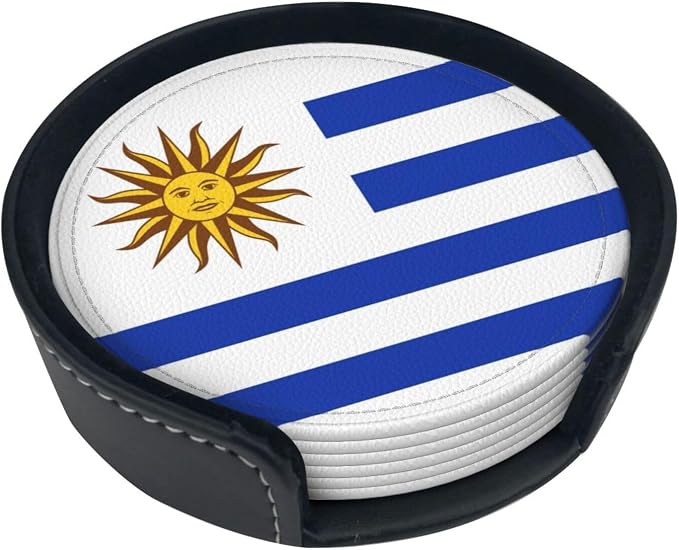 6 Pack Uruguay Flag Leather Coaster