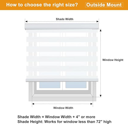 Persilux Cordless Zebra Blinds for Windows Shades (59" W x 72" H, White) Dual Layer Fabric for Day and Night Thermal Roller Shades, Free-Stop Room Darkening Sheer Shades for Home, Office and Bedroom