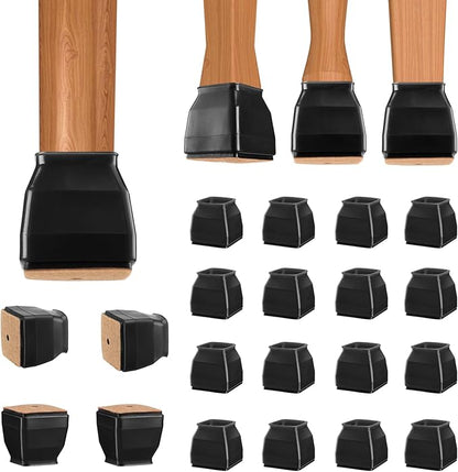 BALEINE 16 Pack Silicone Chair Leg Floor Protectors, Stool Leg Protectors Cap, Non-Slip Chair Leg Caps for Hardwood Floors (Black & Small (Square), 16 Pack)