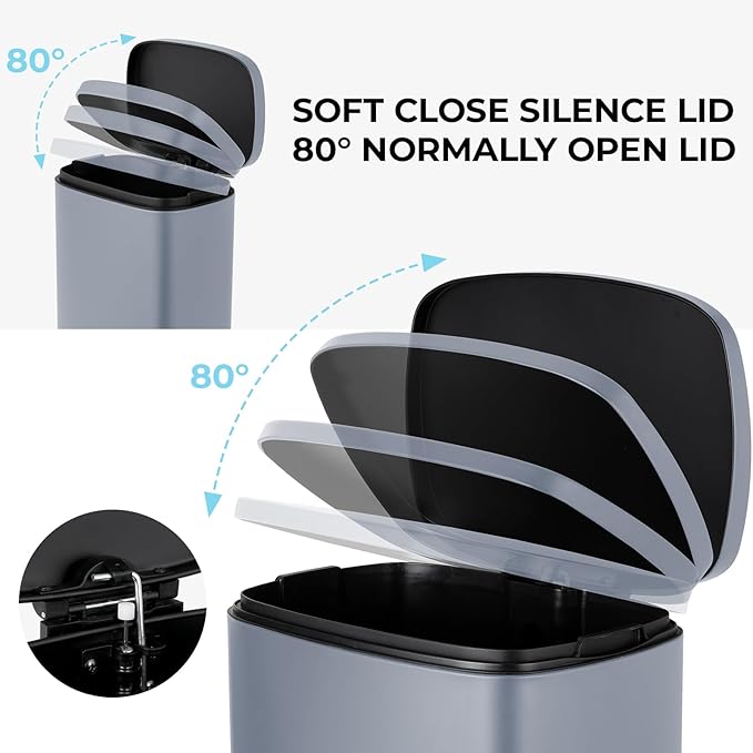8 Gal Kitchen Trash Can, 30L Recycling or Garbage Bin, Brushed Stainless Steel Waste Basket, Soft&Quiet Close Dustbin, with Step-On Pedal, Removable Inner Bucket, for Home, Office, Living Room
