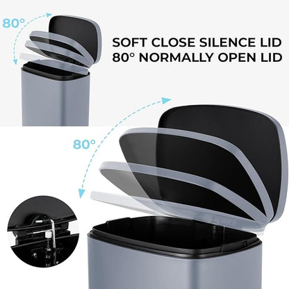 8 Gal Kitchen Trash Can, 30L Recycling or Garbage Bin, Brushed Stainless Steel Waste Basket, Soft&Quiet Close Dustbin, with Step-On Pedal, Removable Inner Bucket, for Home, Office, Living Room