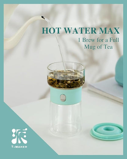 ZENS Modern Glass infuser Teapot, Small One Touch Tea Maker for Loose Tea Diffusers with 200ml Insulated Cup and Blue Portable Carry Case, Magic Gongfu Tea Pot for Tea Lovers Gifts