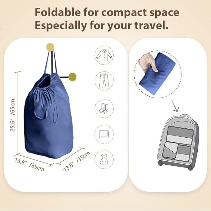 MCleanPin 140L Washable Laundry Bags with Handles,Dirty Clothes Storage for College Dorm or Travel, Laundry Liner Fit Laundry Hamper or Basket,2 Pack,Brown (Navy Blue)