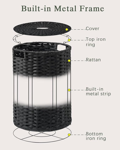 Laundry Basket with Lid Round Rattan Laundry Hamper with Lid and Handles 29.1 Gal (110 L) Handwoven Woven Basket with Removable Bags and 2 Mesh Bags for Bathroom Living Room Black