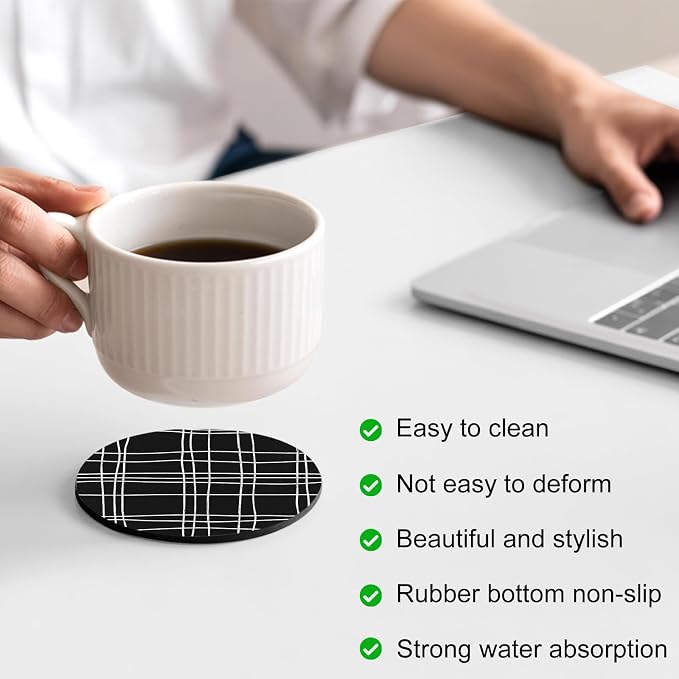 Simple Grid Coasters Set of 2 Absorbent Coasters