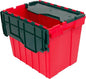 Akro-Mils KeepBox 18 Gallon Storage Container, Nesting and Stackable Plastic Storage Box with Lid Attached, Clear Tote for Garages, Closets, and Moving, 21" x 15" x 17", Red/Green