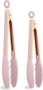 COOK WITH COLOR Stainless Steel Silicone Tipped Kitchen & BBQ Tongs Set, 2 Pc Tongs, Pink