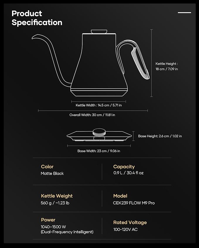 Cocinare x Chanoir FLOW M9 Pro Electric Kettle, Art de Paris Color-Changing Collaboration, Premium Gift Box Packaging with Coffee Mat, ±0.5℉ Temp Control for Coffee & Tea (Chanoir Black)