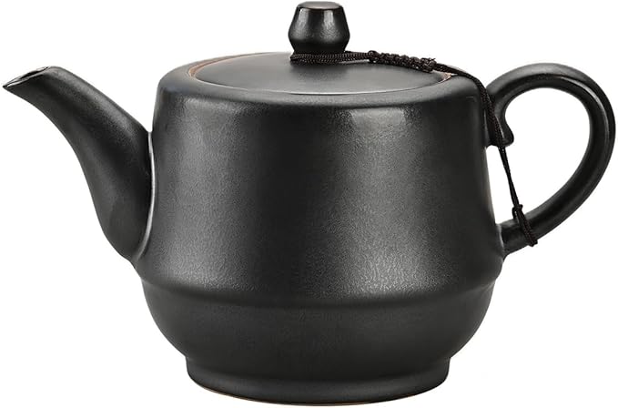 Rural Style Ceramic Teapot with Stainless Steel Infuser 16 Ounces Porcelain Blooming & Loose Leaf Teapot (Black)