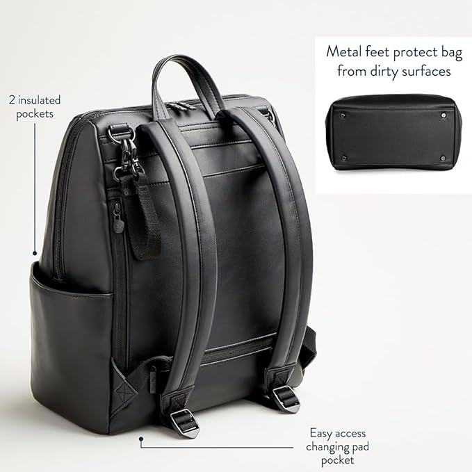 Itzy Ritzy Eras Diaper Bag Backpack – Large Capacity Sleek Daddy Diaper Bag for Men Featuring Neutral Design, 15 Pockets, Changing Pad, Stroller Straps, and Comfortable Backpack Straps, Black