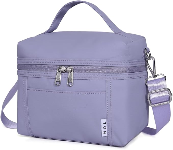 NOL Natural Organic Lifestyle Insulated Lunch Bags for Women Cooler Bag Lightweight Nylon Waterproof Lunch Box For Work (Small, Light purple)