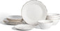 Christian Siriano Zinnia Porcelain Dinnerware Set, 12-Piece Plates and Bowls Set, White and Gold Dish Set for 4, Scalloped Edge, Hand Wash Only