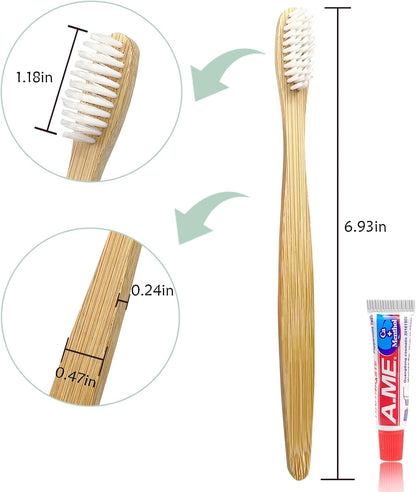 Bamboo Toothbrushes Kit Bulk, Disposable Toothbrushes with Toothpaste(6g), Individually Wrapped Toiletries Amenities for Hotel, Airbnb, Homeless, Shelter, Camping and Travel (100 Pack)