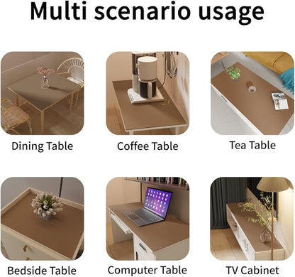 Desk Mat - 14x42 Inch Waterproof Easy to Clean Can Conceal Flaws Protector The Table Top from Scratches Used for Coffee Table Office Table Dresser(Mud Color+Champagne Gold 14x42)