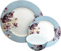 Gusto Buono Floral Porcelain 12-Piece Set, Designed in Italy, 4 Cereal Bowls (5.5), 4 Salad Plates (7.5), and 4 Dinner Plates (10.5), Blue
