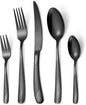 20-Piece Modern Black Hammered Silverware Set, 18/10 Stainless Steel Flatware
