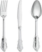 N9R 300PCS Silver Plastic Silverware, Heavy Duty Plastic Cutlery for Parties, Fancy Disposable Flatware Set Includes 100 Forks, 100 Spoons, and 100 Knives, Perfect for Weddings, Dinners, Picnics